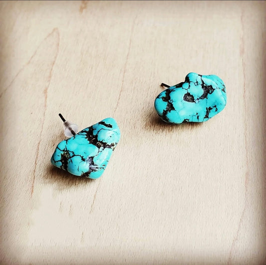 Blue turquoise stud earrings ￼